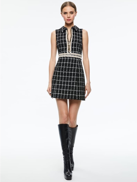Alice + Olivia Dresses & Skirts - Alice + Olivia Ellis Chain-Embellished Checked Tweed Mini Dress